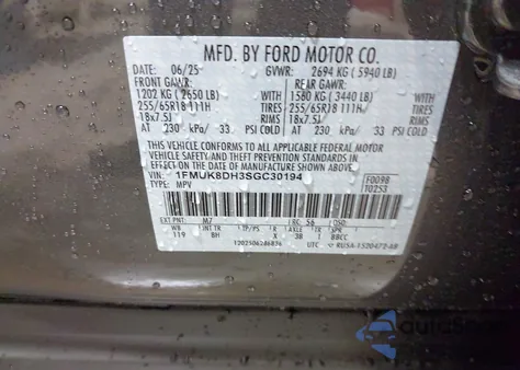 2025 Ford Explorer Active from USA, damaged, VIN 1FMUK8DH3SGC30194